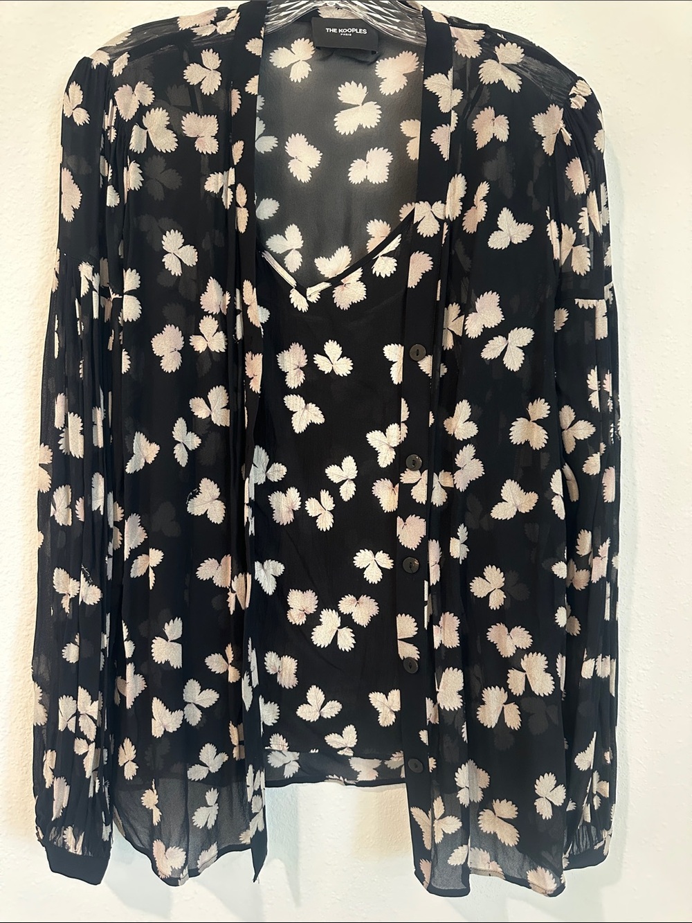 The Kooples Black Sheer Floral Button-Front Blouse